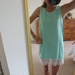 Umgee Mint Green shift dress with lace trim